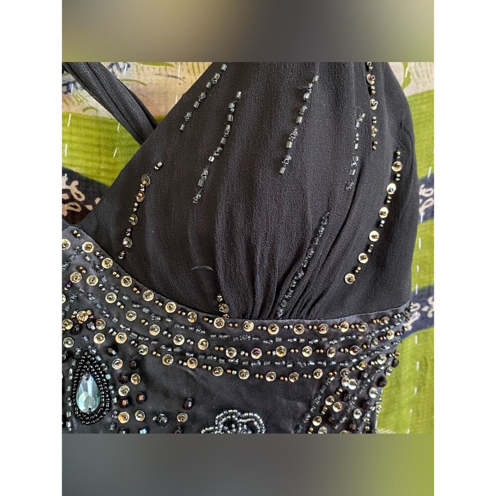 RARE Y2K Sue Wong Nocturne Black Old Hollywood Whimsigoth Silk Beaded Gown 6 - Picture 11 of 16